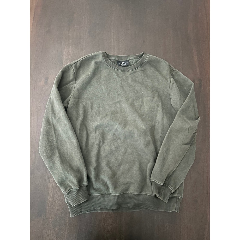 H&M Relaxed Fit Sweatshirt Mens Medium Olive Green Crewneck Fleece Pullover
